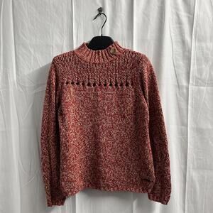 Eric Alexandre red tan speckled knit high neck sweater with button detail M